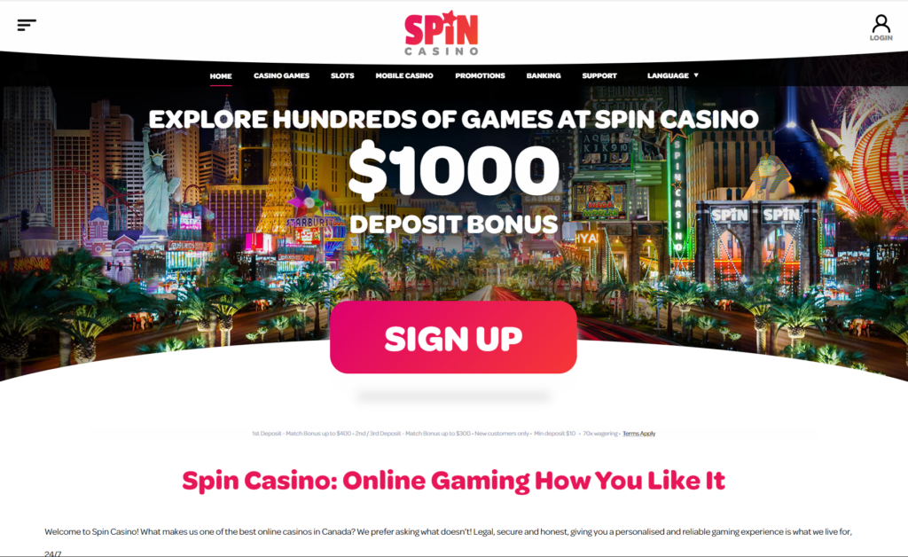 Spin Casino website