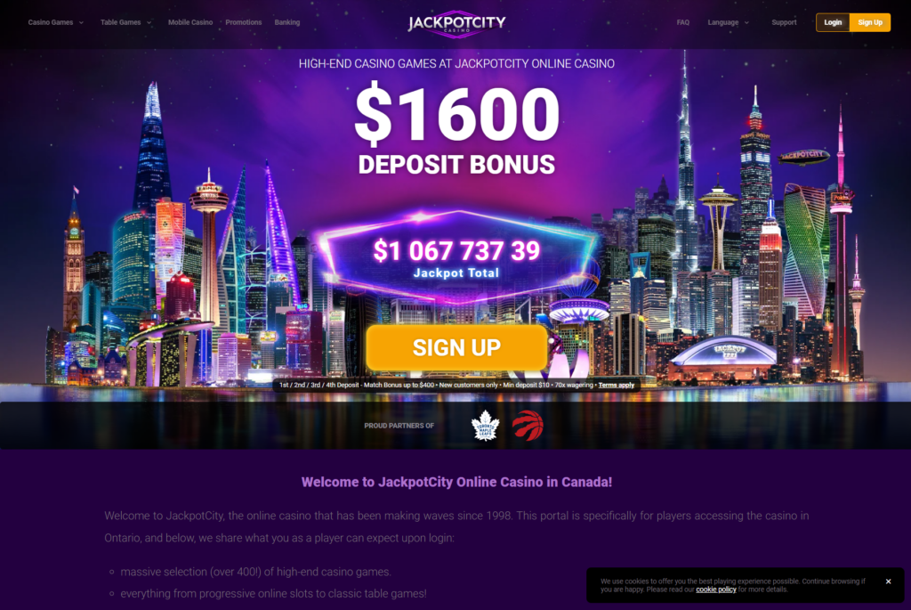 Jackpot City Casino website registration
