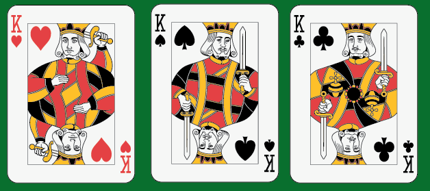 Poker Three of a Kind: Three cards of the same rank (e.g., three Kings)