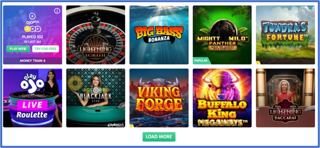 PlayOJO Online casino slot games